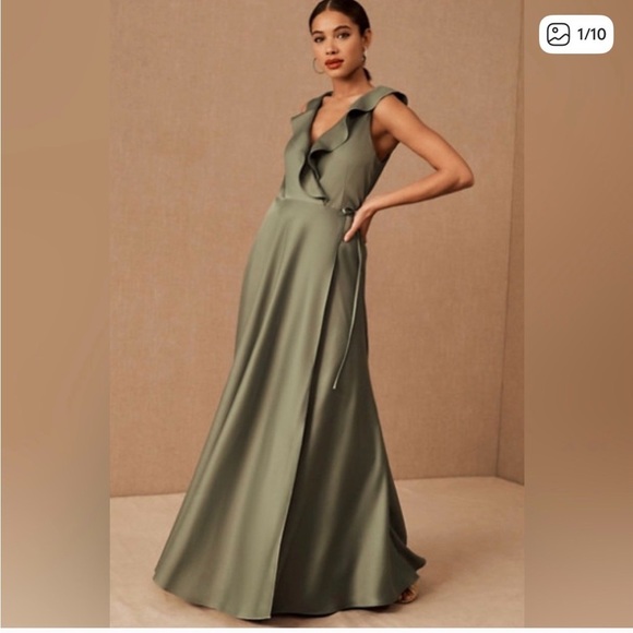 BHLDN Dresses & Skirts - BHLDN‎ Elegant Olive Green Ruffle Maxi Sleeveless Dress 20W
